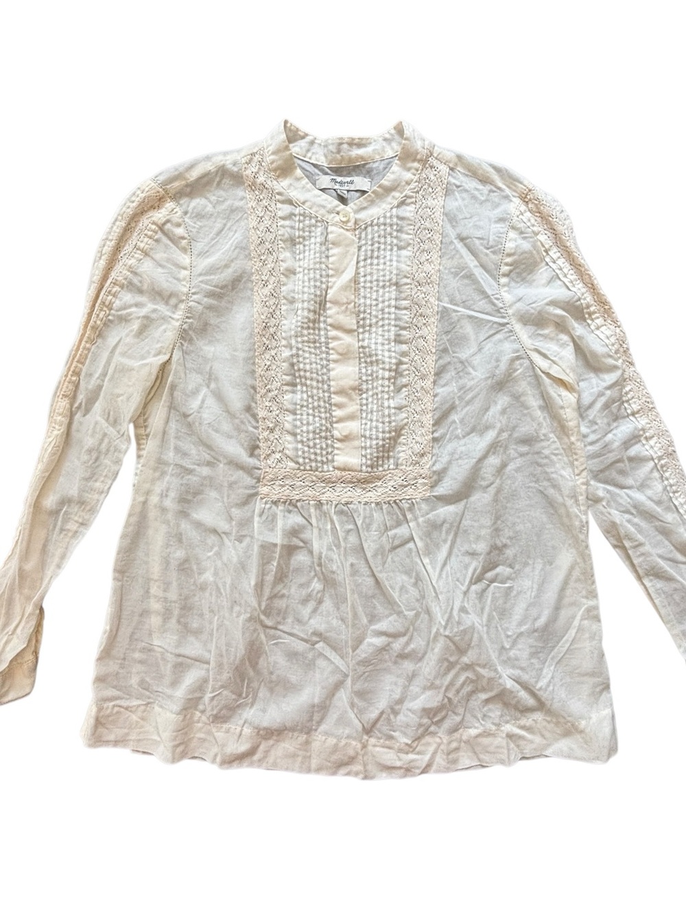 Madewell Cream Pintuck & Lace Bib Blouse - Picture 1 of 4
